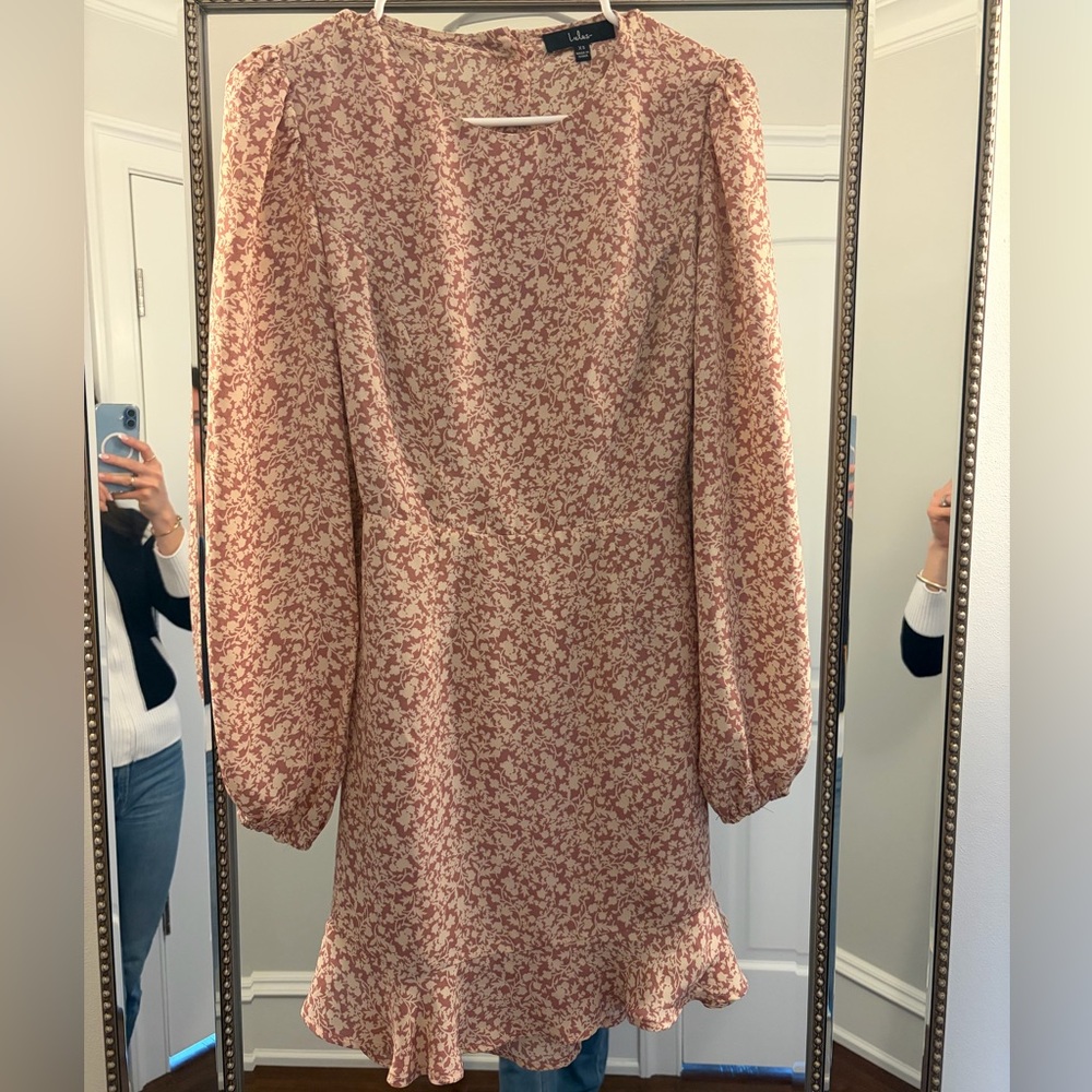 Lulu's Pink Floral Long Sleeve Dress